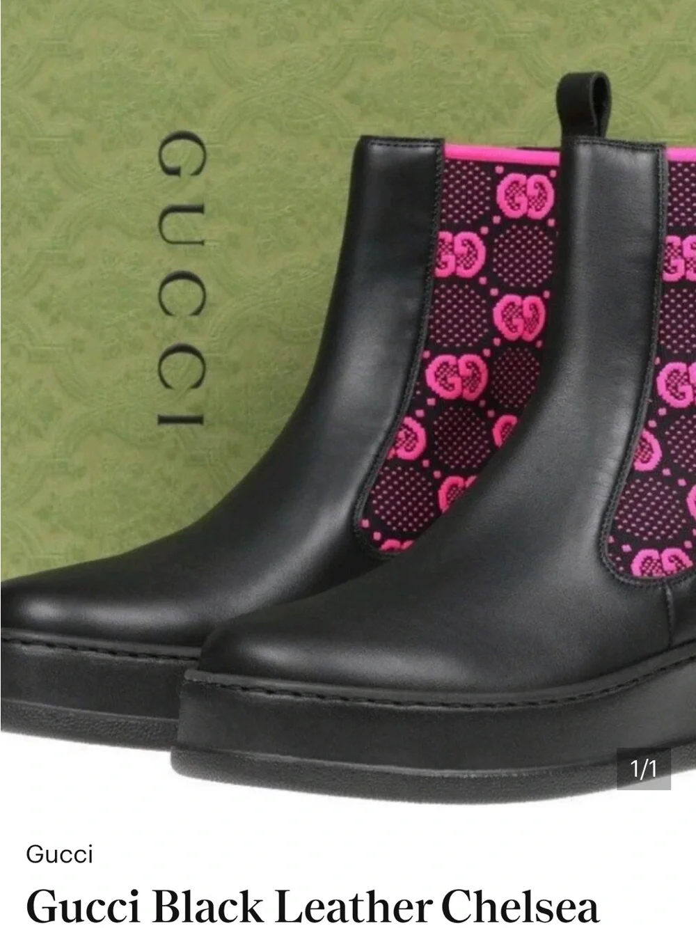 Gucci Black Leather Chelsea Boots with Pink GG Elastic Panels Black and fusia